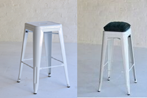 010  Stools - White metal bar stool with or without green velvet cushion